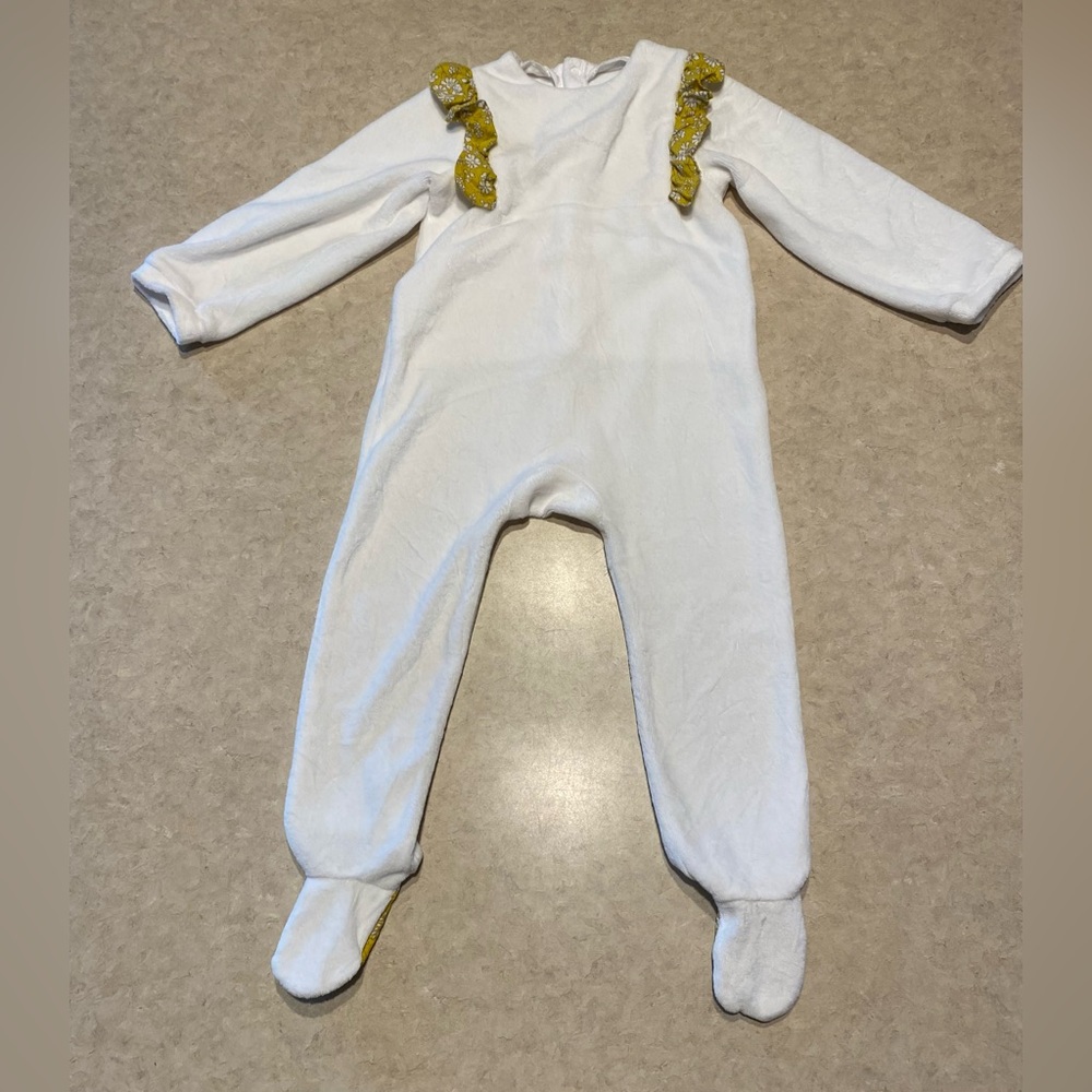 Jacadi Paris velvet white yellow floral print long sleeve one piece 24 month